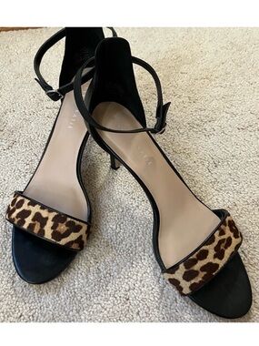 KELLY & KATIE Nadia Sandal Heel Black with Cheetah Print 9 1/2